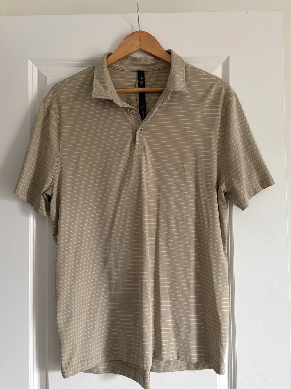 lululemon athletica Beige & White Striped Men's Polo